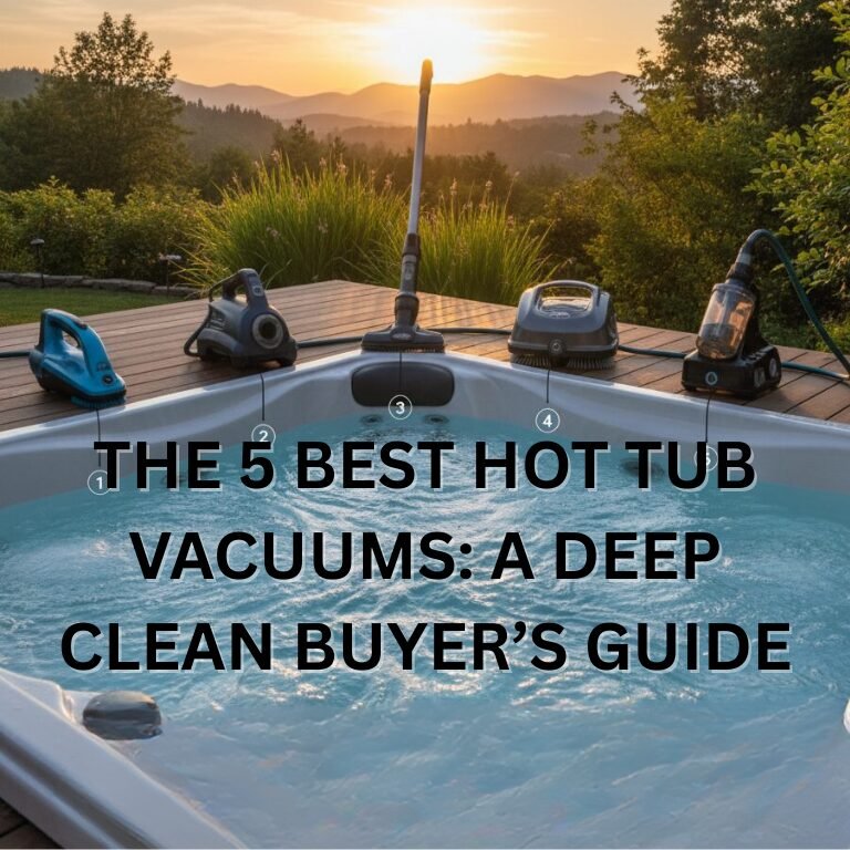 A person using a handheld vacuum to clean the footwell of a sparkling clean inflatable hot tub.