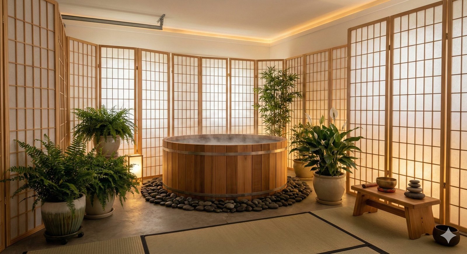 Garage with green plants and zen decor