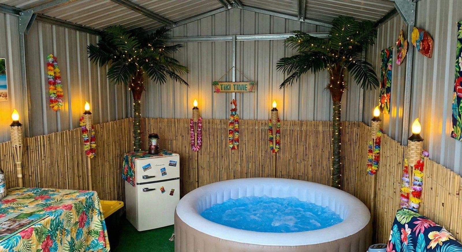 Tiki bar themed garage corner